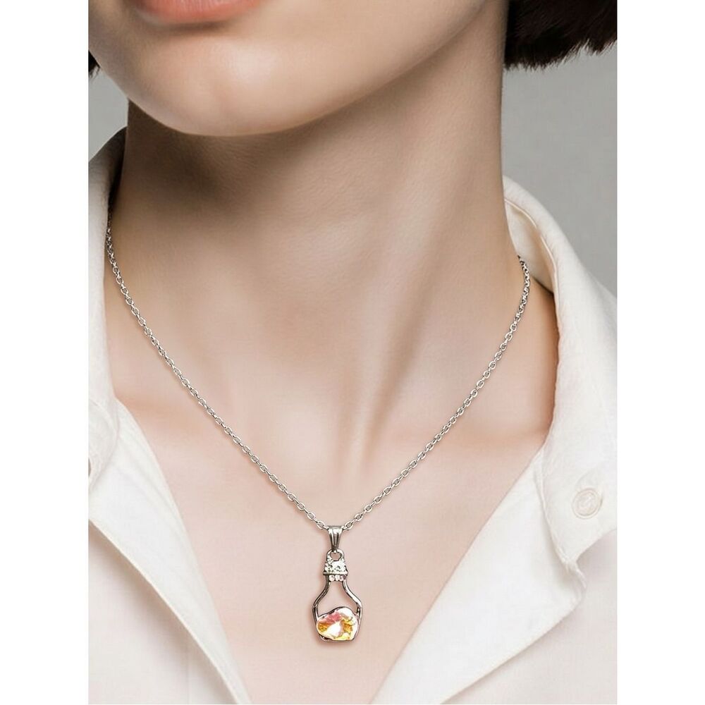 Pink Heart in Wine Bottle Necklace